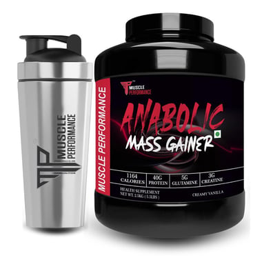 Muscle Performance Anabolic Mass Gainer, 5.5 lb Creamy Vanilla with Steel Shaker