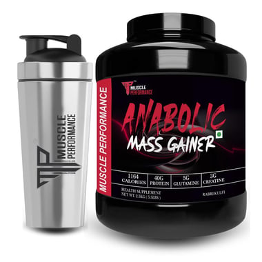 Muscle Performance Anabolic Mass Gainer, 5.5 lb Rabri Kulfi with Steel Shaker