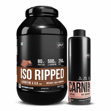QNT ISO Ripped & Carnipump Ripping Pre-workout 500ml Peach Combo,  4.4 lb  Choco Brownie 