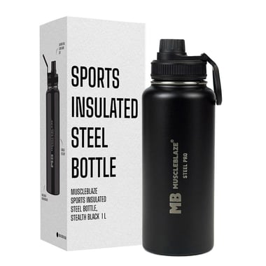 MuscleBlaze Sports Insulated Steel Bottle, Stealth Black 1 L