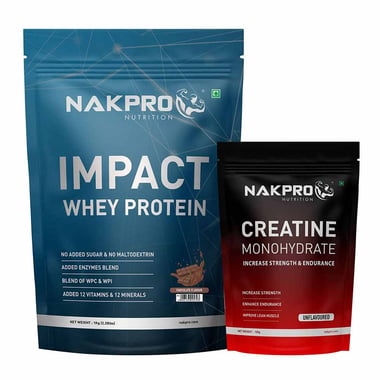 Nakpro Impact Whey Protein 2.2 lb & Creatine Monohydrate 0.22 lb Combo,  2 Piece(s)/Pack  Chocolate & Unflavoured 