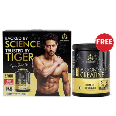 One Science 100% Premium Whey Protein, 5 lb Cookies & Cream - with Free 150g Creatine