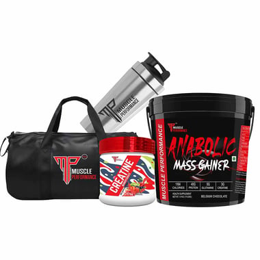 Muscle Performance Anabolic Mass Gainer with Creatine Monohydrate 0.66 lbs, Steel Shaker & Gym Bag Combo,  11 lb  Belgium Chocolate 