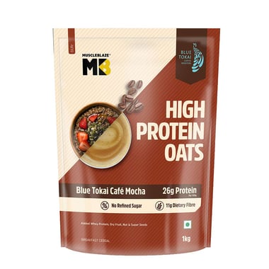 MuscleBlaze High Protein Oats, 1 kg Blue Tokai Cafe Mocha