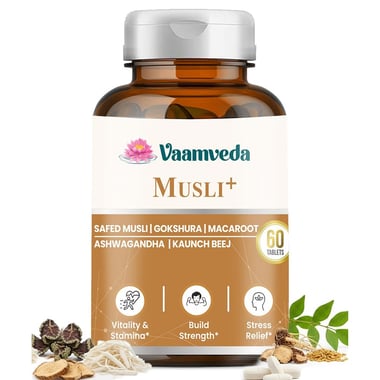 Vaamveda Musli with Gokshura Macaroot Ashwagandha & Kaunchbeej, 60 tablets