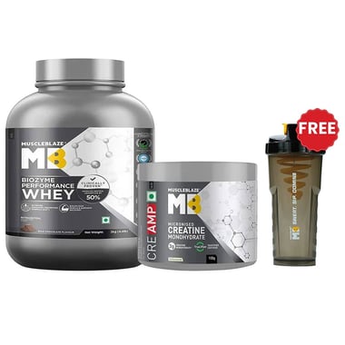MuscleBlaze Biozyme Performance Whey 2kg Rich Chocolate & Creatine Monohydrate CreAMP 100g Combo