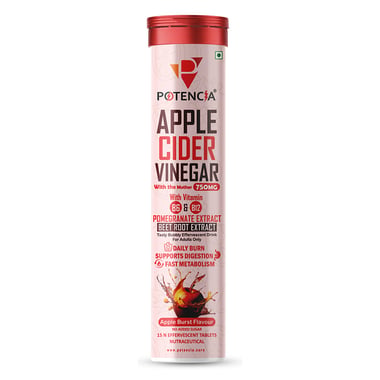 Potencia Apple Cider Vinegar Effervescent 750mg,  15 tablet(s)  Apple Burst 