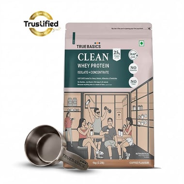 TrueBasics Clean Whey Protein (Isolate + Concentrate),  2.2 lb  Coffee 