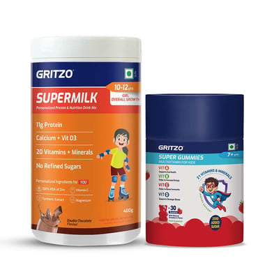 Gritzo Supermilk Immunity Kit,  400 g  Chocolate for Girl 10-12 Yrs with Gummies 