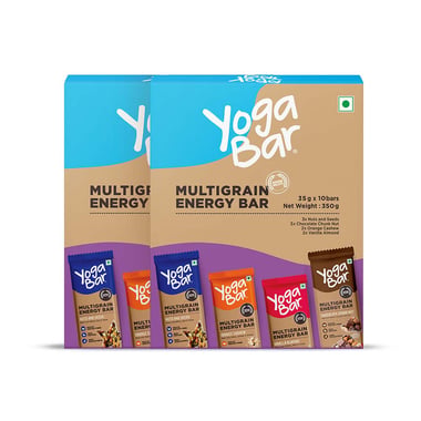 Yogabar Multigrain Variety Energy Bars 700gm (35gm x 20 Bars),  20 Piece(s)/Pack  Chocolate, Vanilla Almonds, Cashew Orange and Nuts & Seeds 