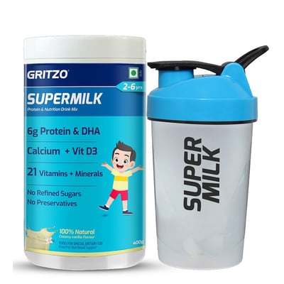 Supermilk Overall Growth for Boy/Girl 2 to 6 Yrs 400g Creamy Vanilla and Shaker Combo