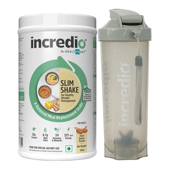 Incredio Slim Shake 480g Kesar Badam & Shaker 600 ml Combo