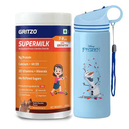 Supermilk Growth for 7 to 9 Yrs Girl 400g Double Chocolate and 700ml Frozen Sipper Combo