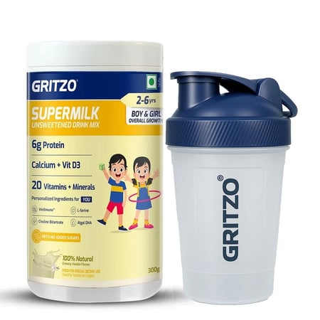 Supermilk Height+ Unsweetened for Girl 13+ Yrs 400g Creamy Vanilla and Shaker Combo