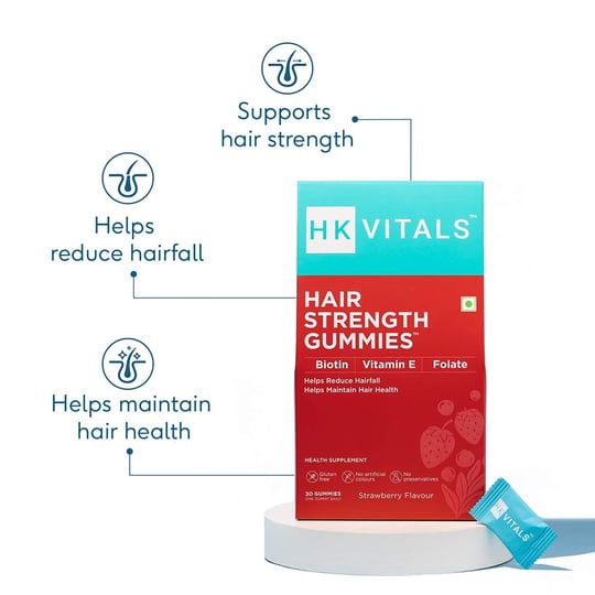 7 - HK Vitals Hair Strength&nbsp;Biotin Gummies by HealthKart,  30 gummies  Strawberry