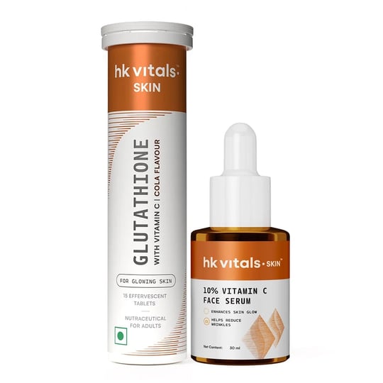 Glutathione Effervescent 15 Tabs Cola and 30 ml 10% Vitamin C Face Serum