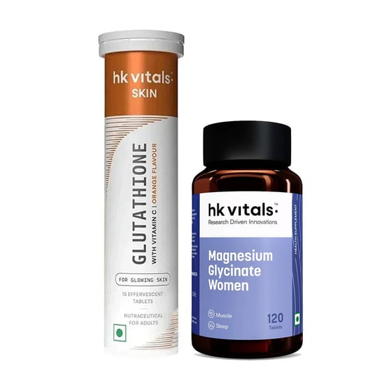 Glutathione Effervescent Orange 15 Tabs and Magnesium Glycinate for Women 120 Tabs Combo