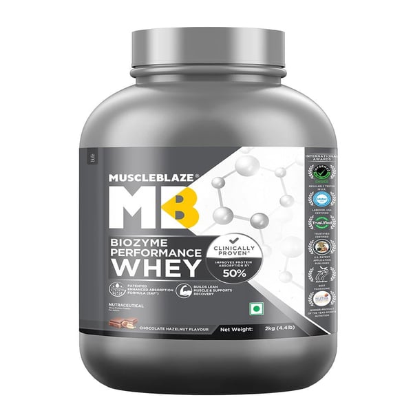 MuscleBlaze Biozyme Performance Whey, 4.4 lb Chocolate Hazelnut