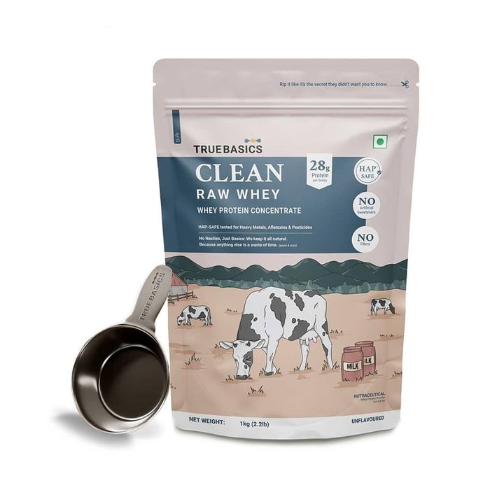 TrueBasics Clean Raw Whey Concentrate, 2.2 lb Unflavoured