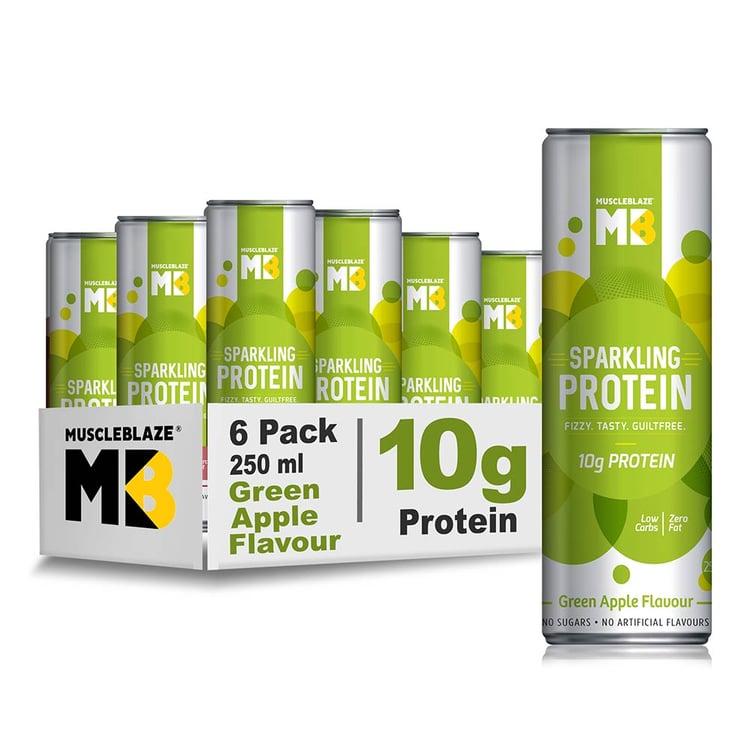 MuscleBlaze Sparkling Protein Water (10g Protein),  6 Piece(s)/Pack  Green Apple 