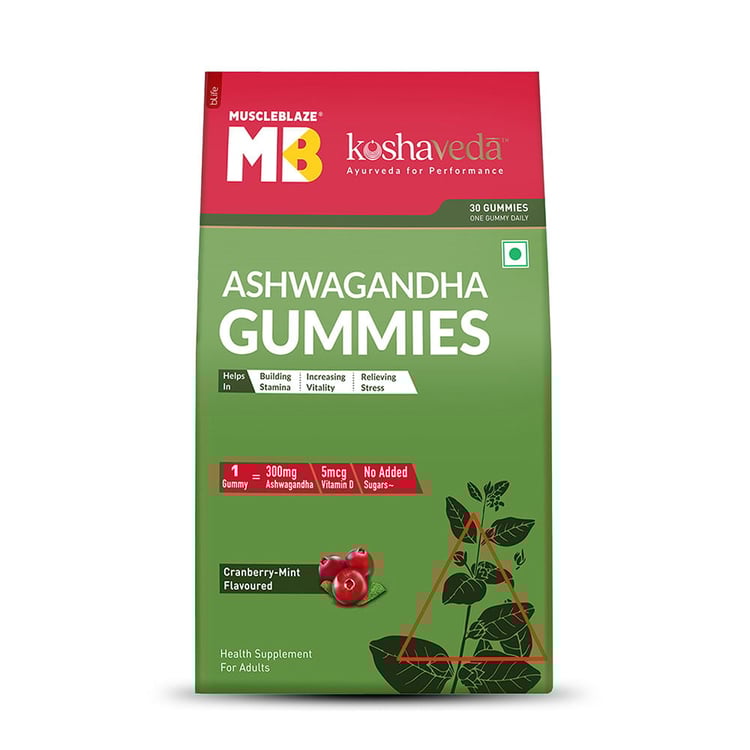 8 - Koshaveda Ashwagandha by MuscleBlaze,  30 gummies  Cranberry Mint