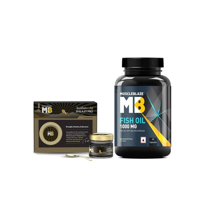 MuscleBlaze Fish Oil 60 Caps & Koshaveda Shilajit Pro 20g Combo