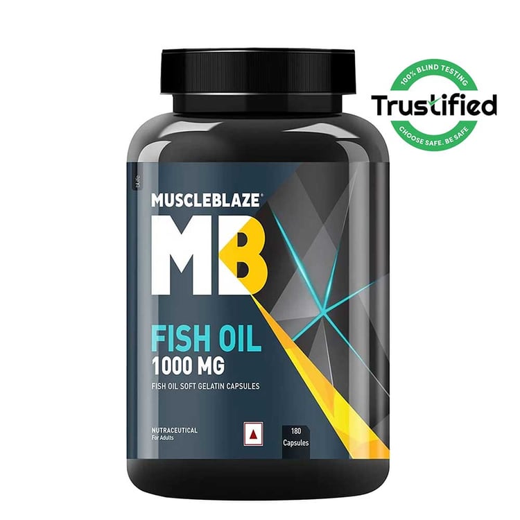 MuscleBlaze Omega 3 Fish Oil (1000 mg) with 180mg EPA and 120mg DHA,  180 capsules 