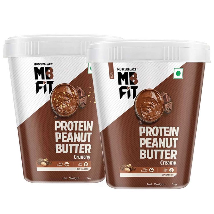 MuscleBlaze High Protein Peanut Butter 1 kg Dark Chocolate Creamy & Crunchy Combo