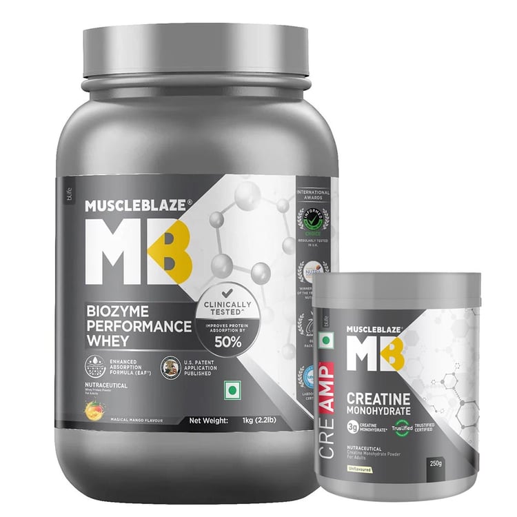 MuscleBlaze Biozyme Performance Whey 1 kg & Creatine Monohydrate 0.55 lb Combo