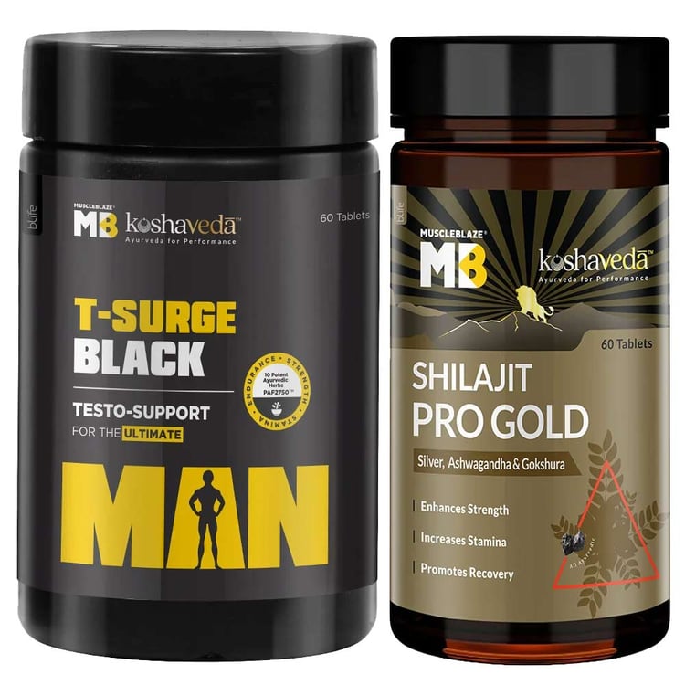 Koshaveda Shilajit Pro Gold & T-Surge Black 60 Tabs Combo