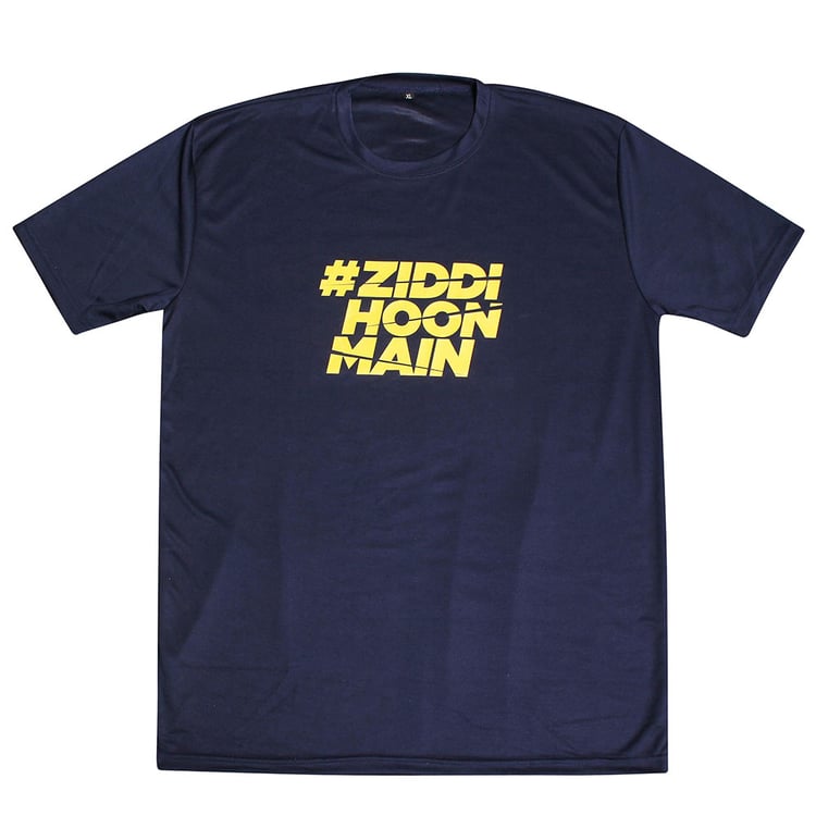 MuscleBlaze T-Shirt Ziddi Hoon Main,  Dryfit Blue  Large 