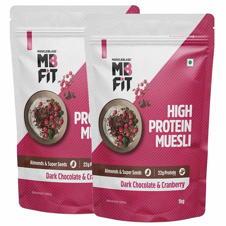 MuscleBlaze High Protein Muesli 1 kg Dark Chocolate & Cranberry - Pack Of 2
