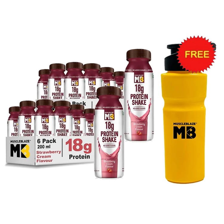 MuscleBlaze 18g Protein Shake 6 Piece(s)/Pack Strawberry Cream - Pack of 2