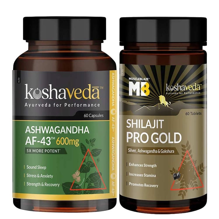 Koshaveda Shilajit Pro Gold & Ashwagandha AF-43 600mg 60 Caps Combo