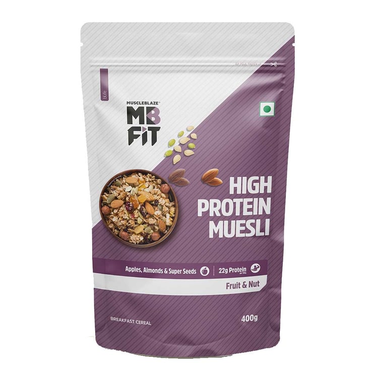 9 - MuscleBlaze High Protein Muesli,  0.4 kg  Fruits & Nut 