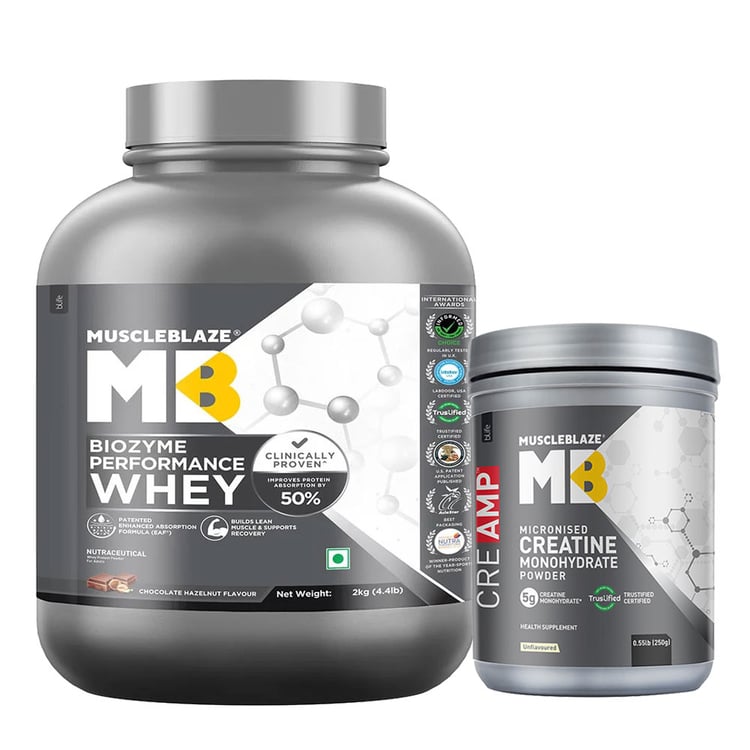 MuscleBlaze Biozyme Performance Whey 2 kg & Creatine Monohydrate CreAMP 0.55 lb Combo