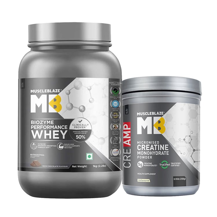 MuscleBlaze Biozyme Performance Whey 1 kg & Creatine Monohydrate CreAMP 0.55 lb Combo