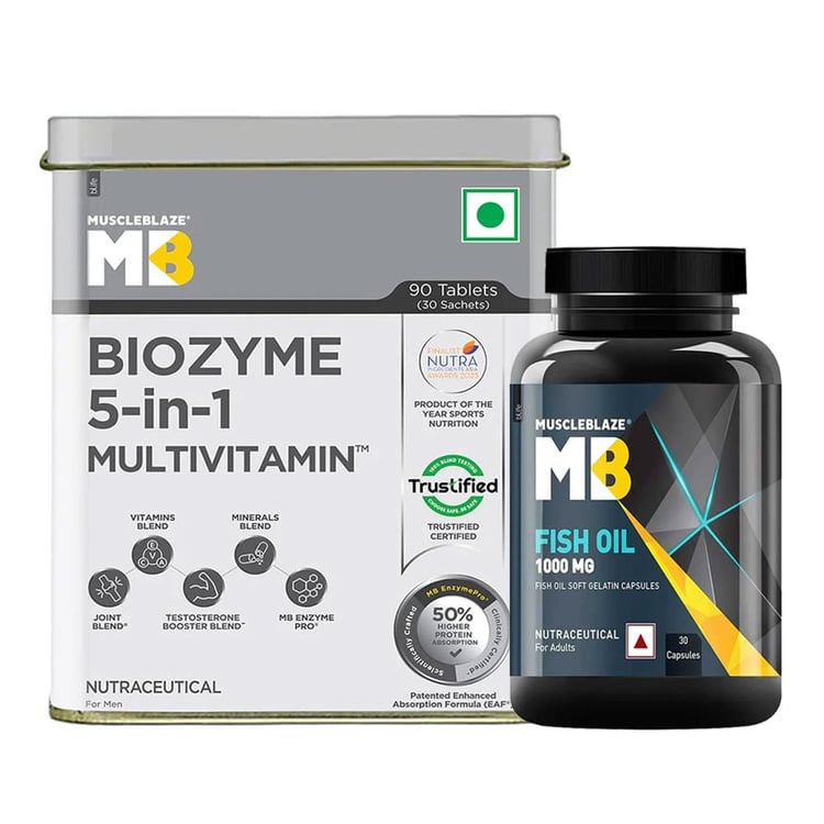 Biozyme 5 in 1 Multivitamin 90 Tabs & Fish Oil 30 Caps Combo