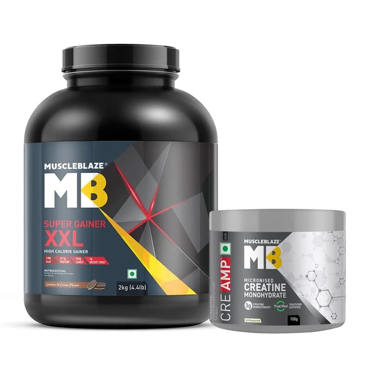 Super Gainer XXL 2 kg Cookies & Cream and Creatine Monohydrate CreAMP 100g Combo