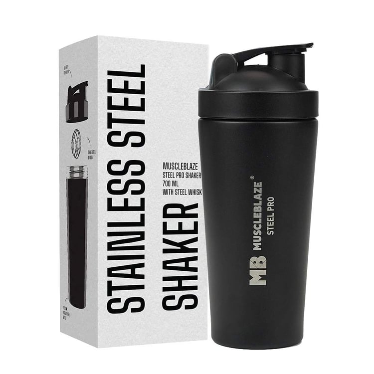 MuscleBlaze Stainless Steel Shaker, Stealth Black 700 ml