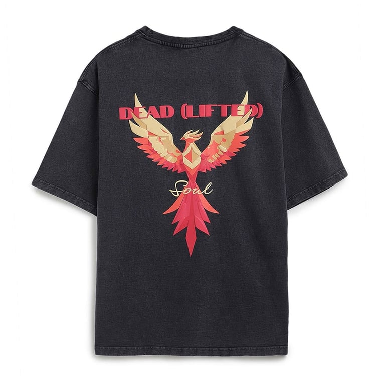 5 - MuscleBlaze Deadlifted Soul Phoenix Oversized Washed T-Shirt,  Large  Light Grey 