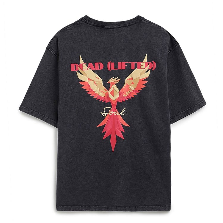 4 - MuscleBlaze Deadlifted Soul Phoenix Oversized Washed T-Shirt,  Medium  Light Grey 