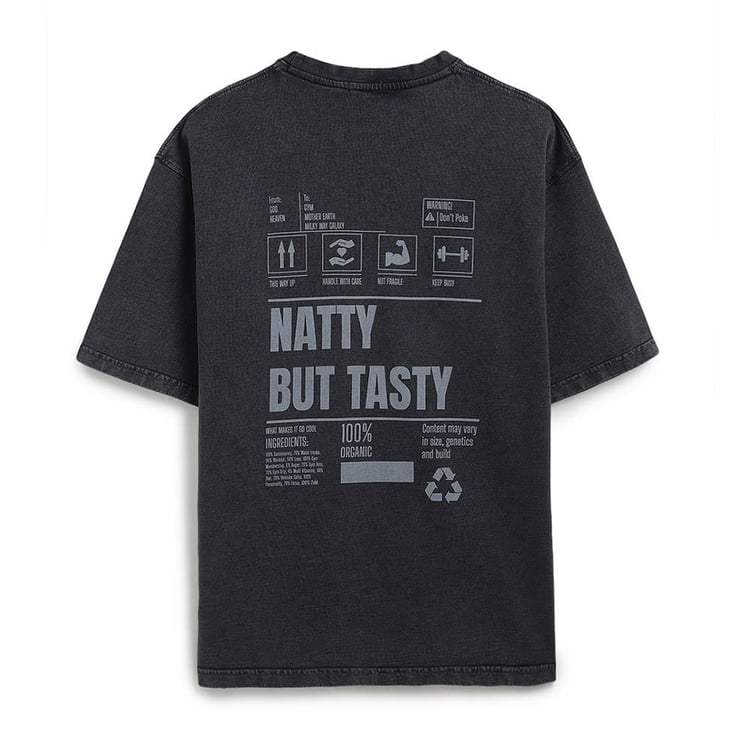 2 - MuscleBlaze Natty But Tasty Oversized Washed T-Shirt,  X-Small  Light Grey 