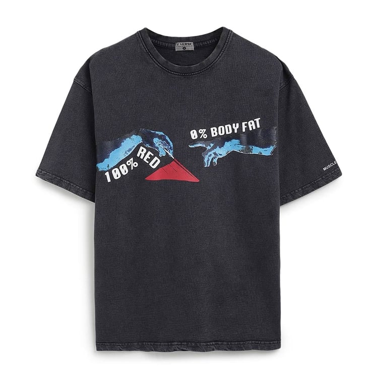 3 - MuscleBlaze 100% Red Flag 0% Body Fat Oversized Washed T-Shirt,  Medium  Light Grey 