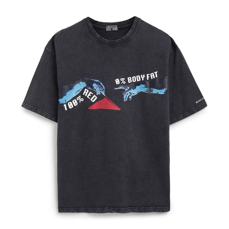 2 - MuscleBlaze 100% Red Flag 0% Body Fat Oversized Washed T-Shirt,  X-Small  Light Grey 