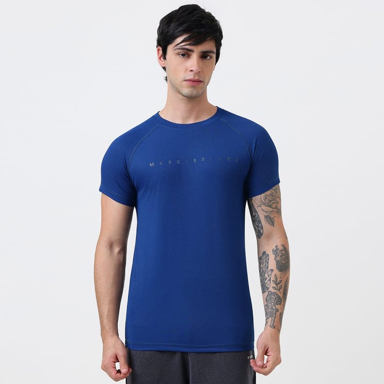 1 - MuscleBlaze Patterned Dry-Fit Active Tee Half Sleeve,  X-Large  Poseidon 