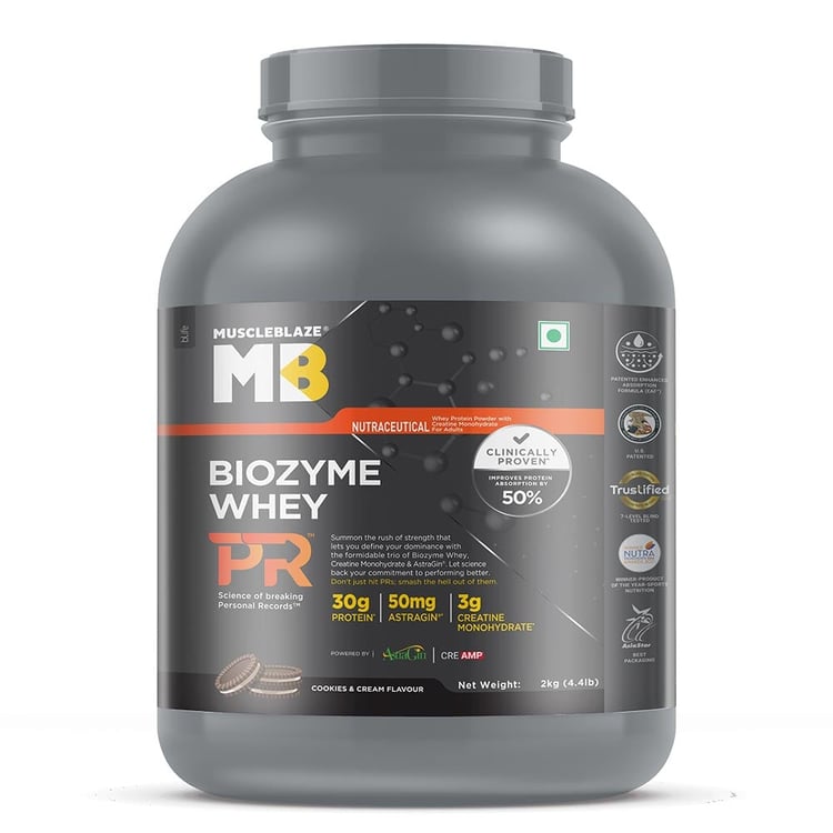 1 - MuscleBlaze Biozyme Whey PR, 4.4 lb Cookies & Cream