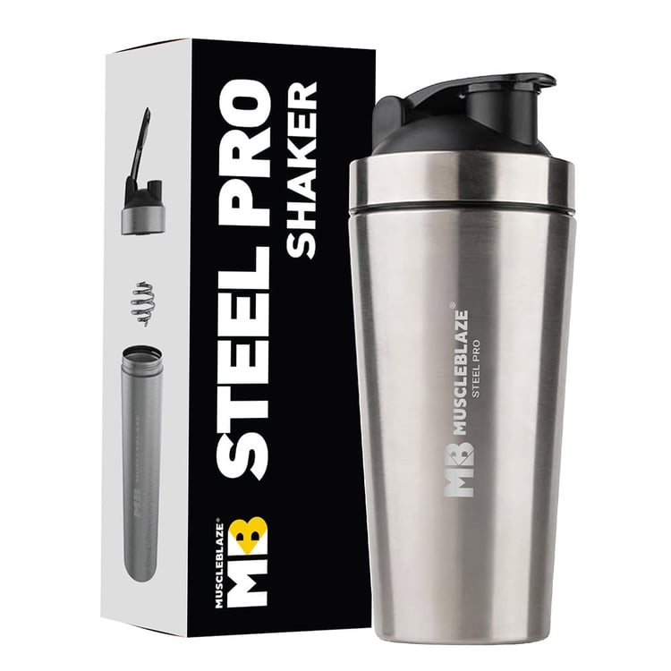 8 - MuscleBlaze Stainless Steel Gym Shaker, Silver 700 ml