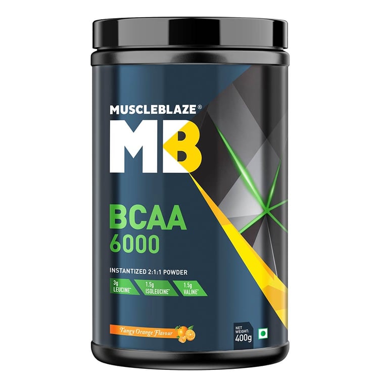 2 - MuscleBlaze BCAA 6000 Amino Acid Powder,  0.88 lb  50 Servings (Tangy Orange) 