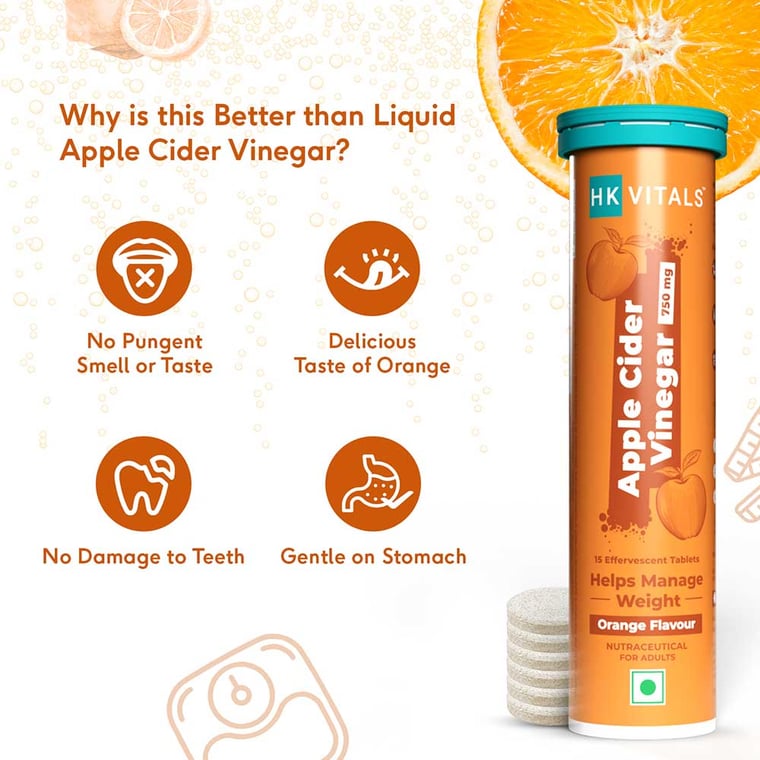 1 - HK Vitals ACV 750 mg Effervescent by HealthKart,  15 tablet(s)  Orange 